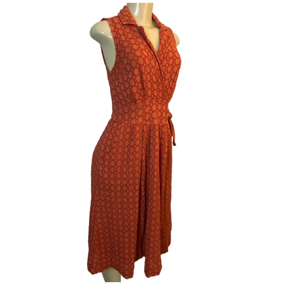 ANTHROPOLOGIE Burnt Orange Eyelet Fit & Flare Sleeveless Dress With Pock… - Picture 5 of 9